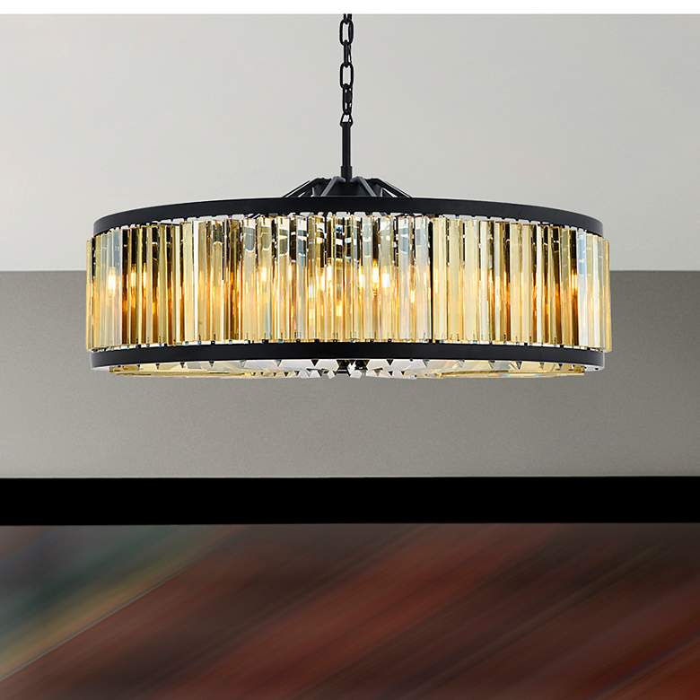 Image 1 Chelsea 10 Light Matte Black Chandelier Golden Teak