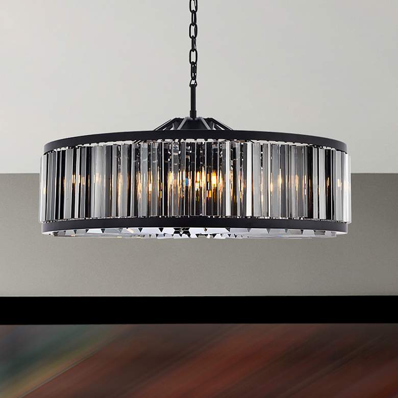 Image 1 Chelsea 10 Light Matte Black Chandelier Silver Shade (Grey)