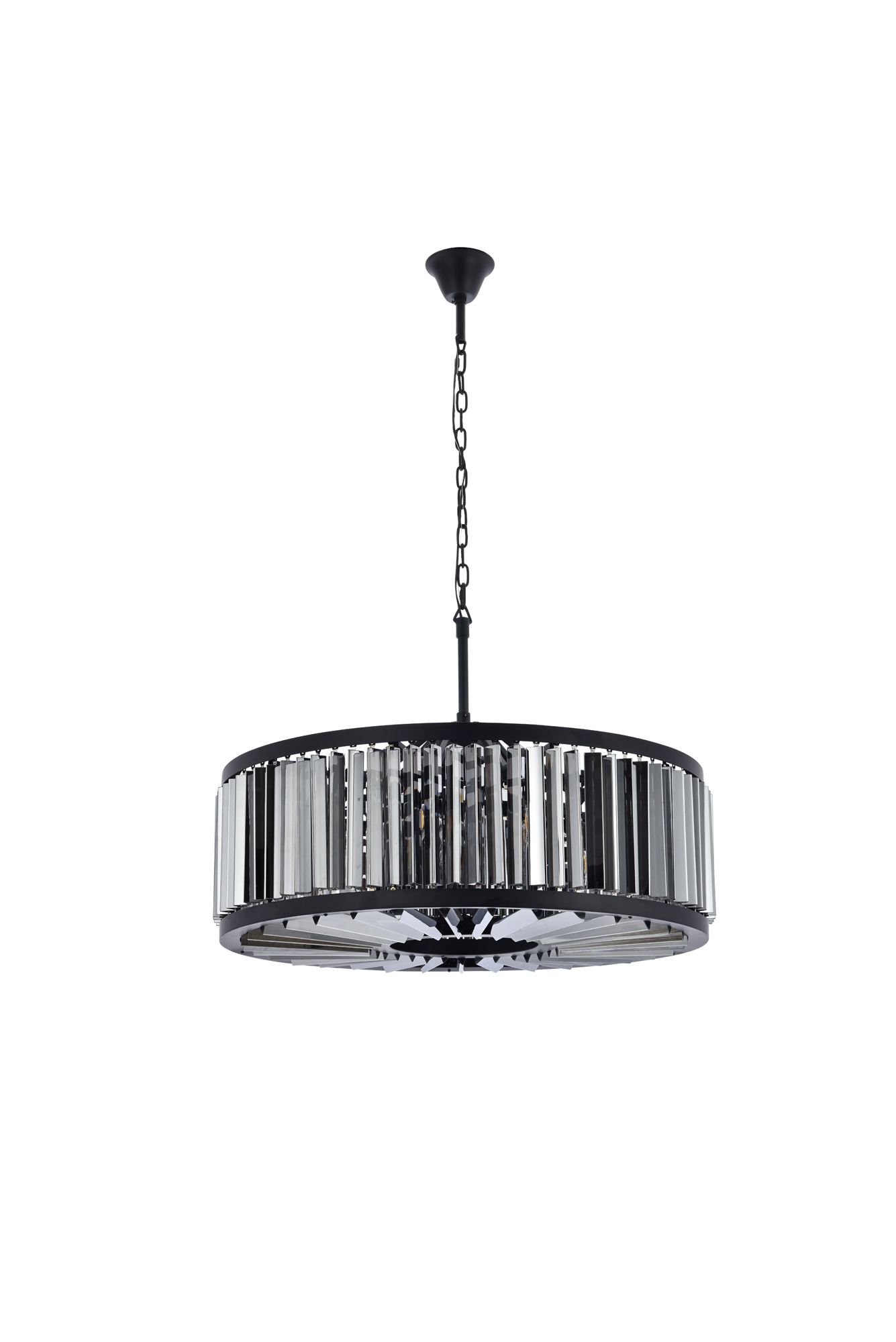 Chelsea 10Lt Matte Black Chandelier Silver Shade (Grey)