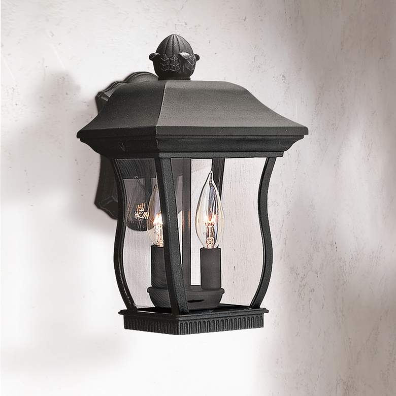 Image 1 Chelsea 13"H 2-Light Clear Glass Black Outdoor Wall Light