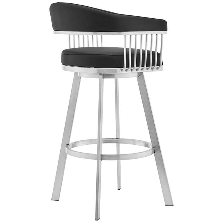 Image 4 Chelsea 25" Black Faux Leather Brushed Steel Counter Stool more views