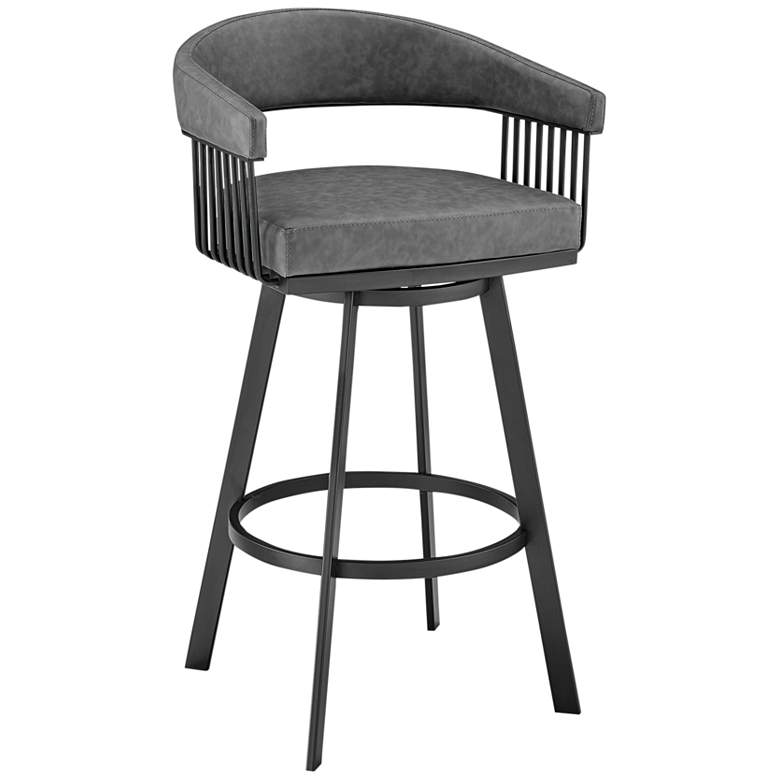 Image 1 Chelsea 25 inch Gray Faux Leather Black Metal Counter Stool