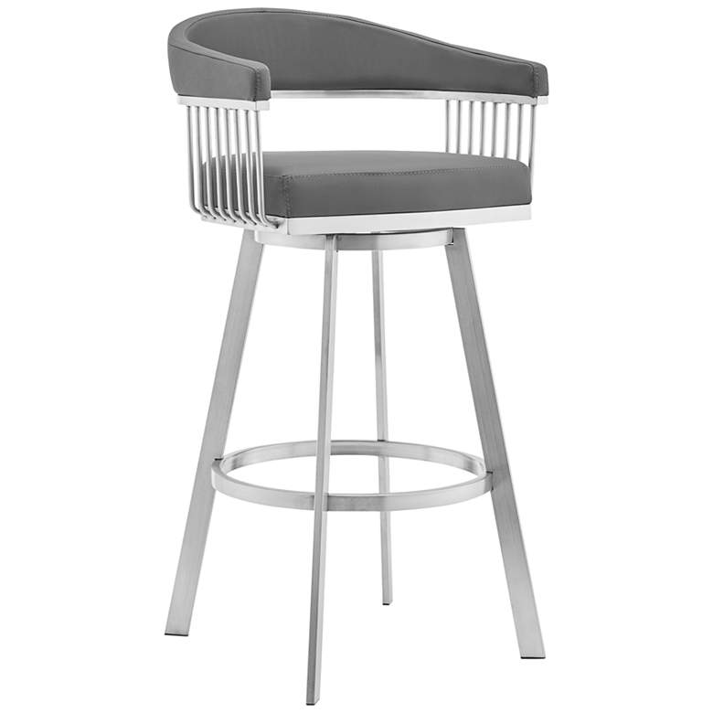 Image 1 Chelsea 25" Gray Faux Leather Brushed Steel Counter Stool