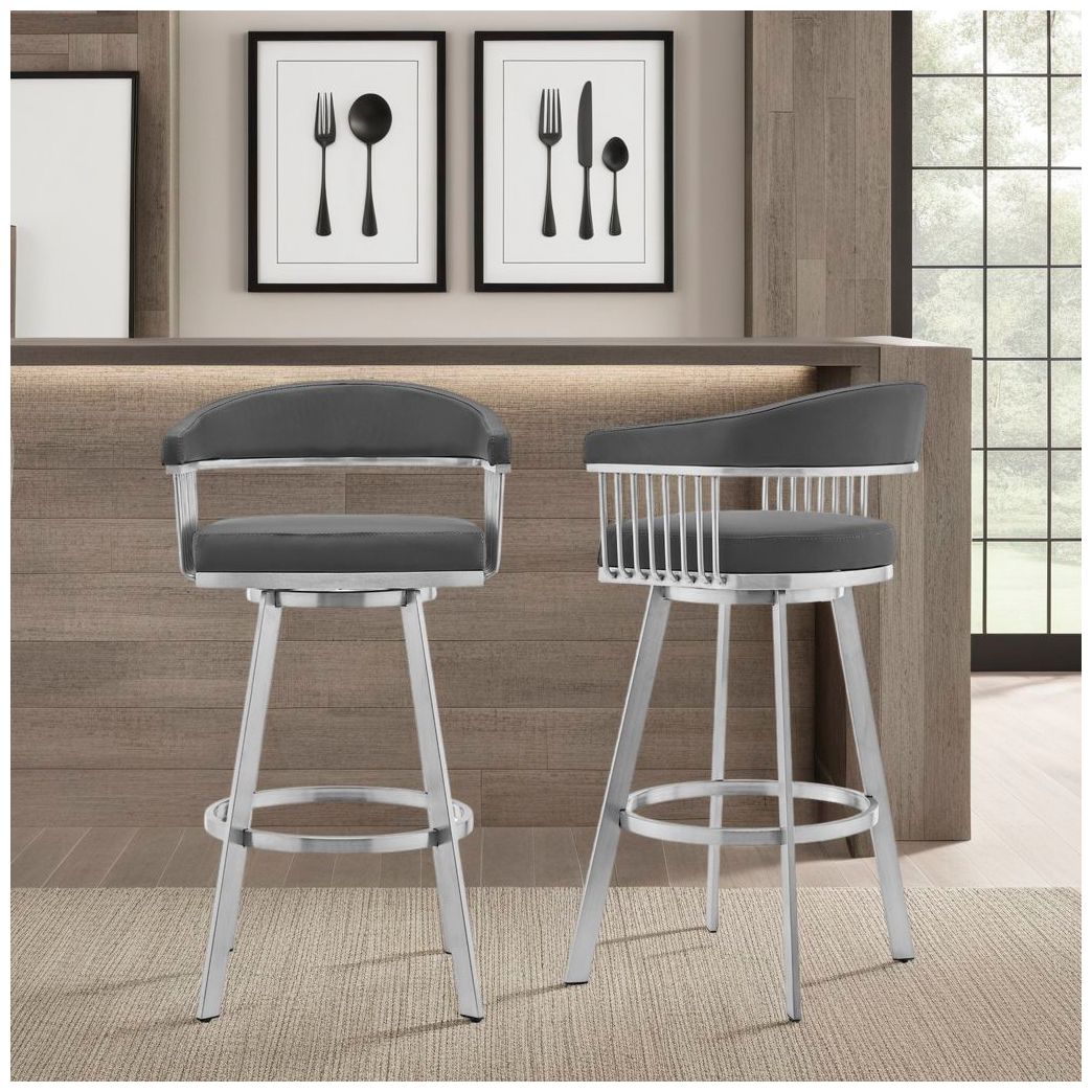 Image 7 Chelsea 25" Gray Faux Leather Brushed Steel Counter Stool more views