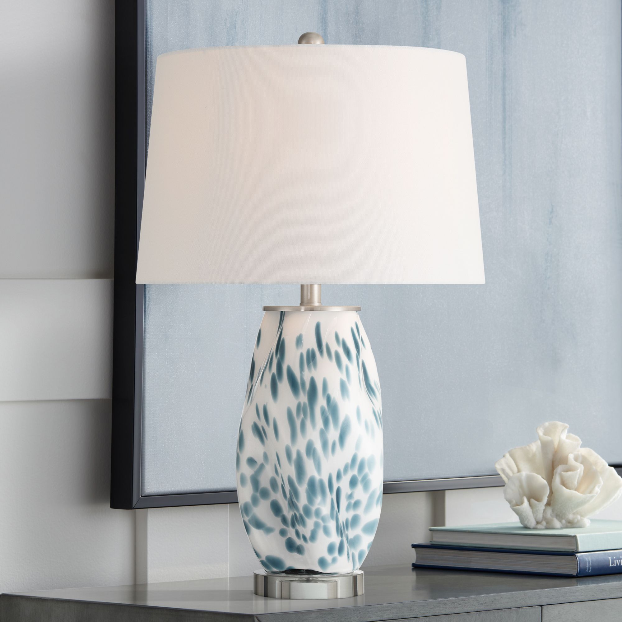 Chelsea 25" High White Blue Nightlight Table Lamp Set of 2 with Dimmer