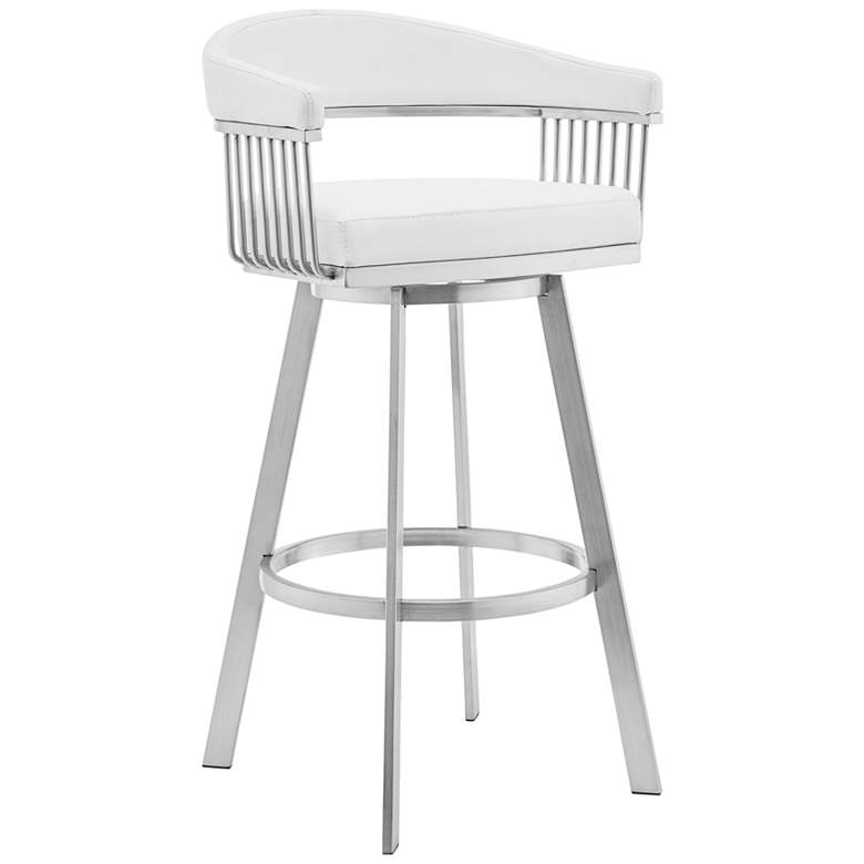Image 1 Chelsea 25 inch White Faux Leather Brushed Steel Counter Stool