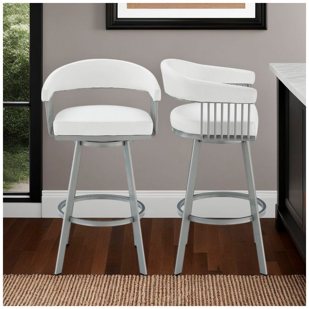 Chelsea 25" White Faux Leather Silver Metal Counter Stool