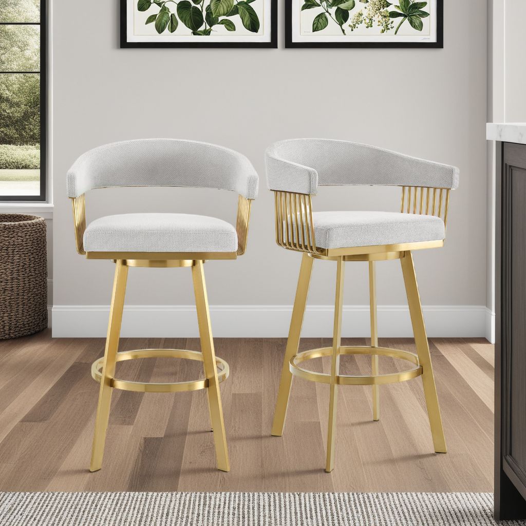 Image 3 Chelsea 26 in. Swivel Bar Stool in Brushed Stainless Steel, Silver Fabric more views