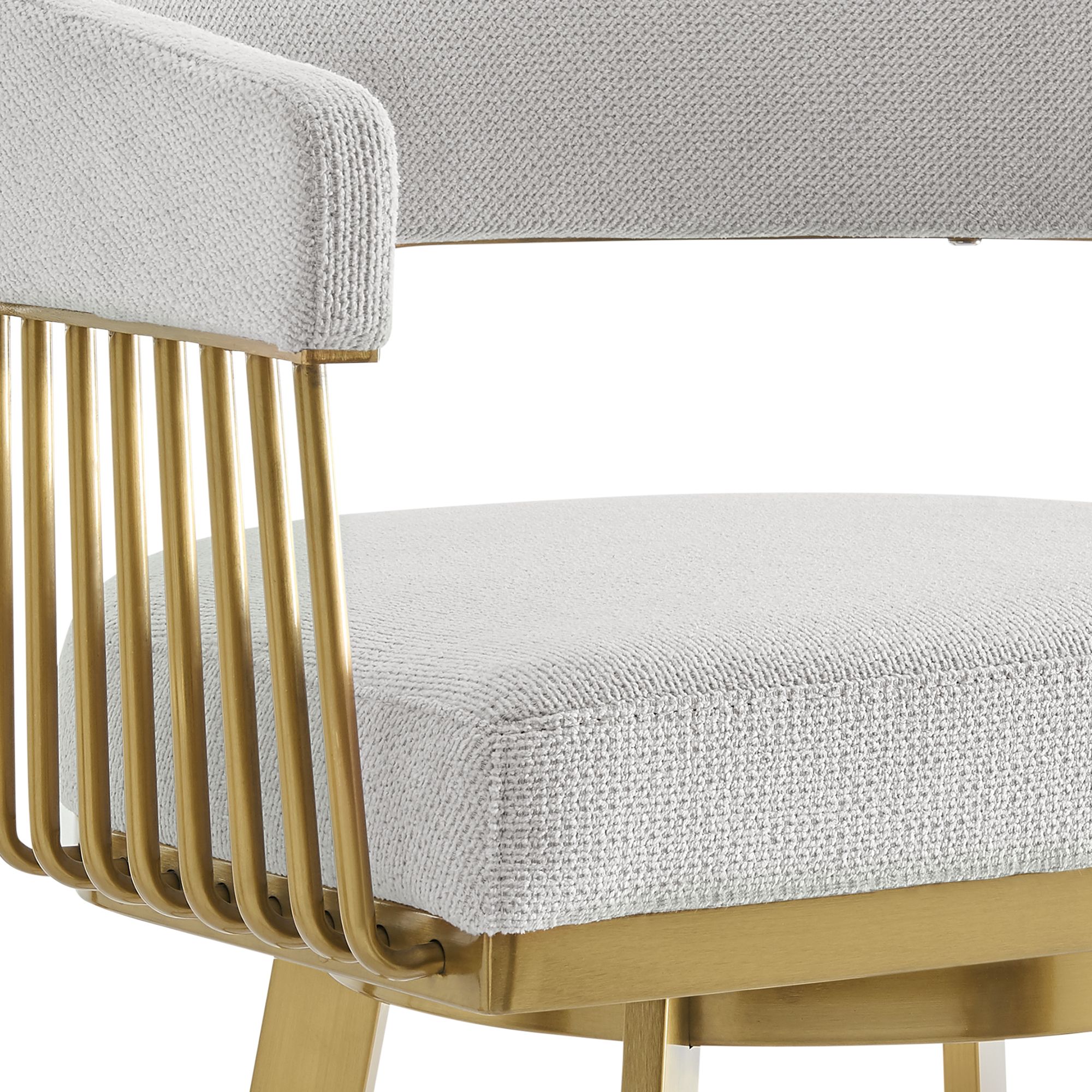 Chelsea 26 in. Swivel Bar Stool in Brushed Stainless Steel, Silver Fabric