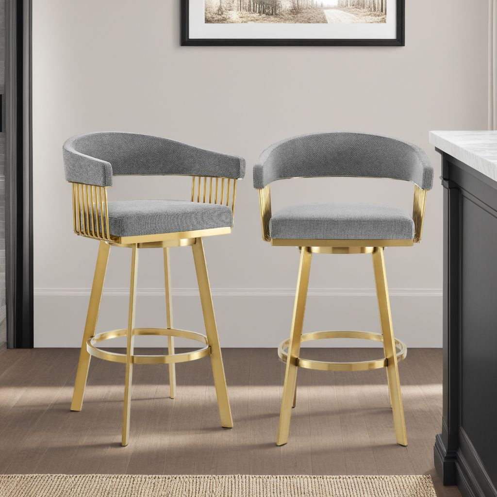 Image 3 Chelsea 26 in. Swivel Bar Stool in Stainless Steel, Anchor Gray Fabric more views