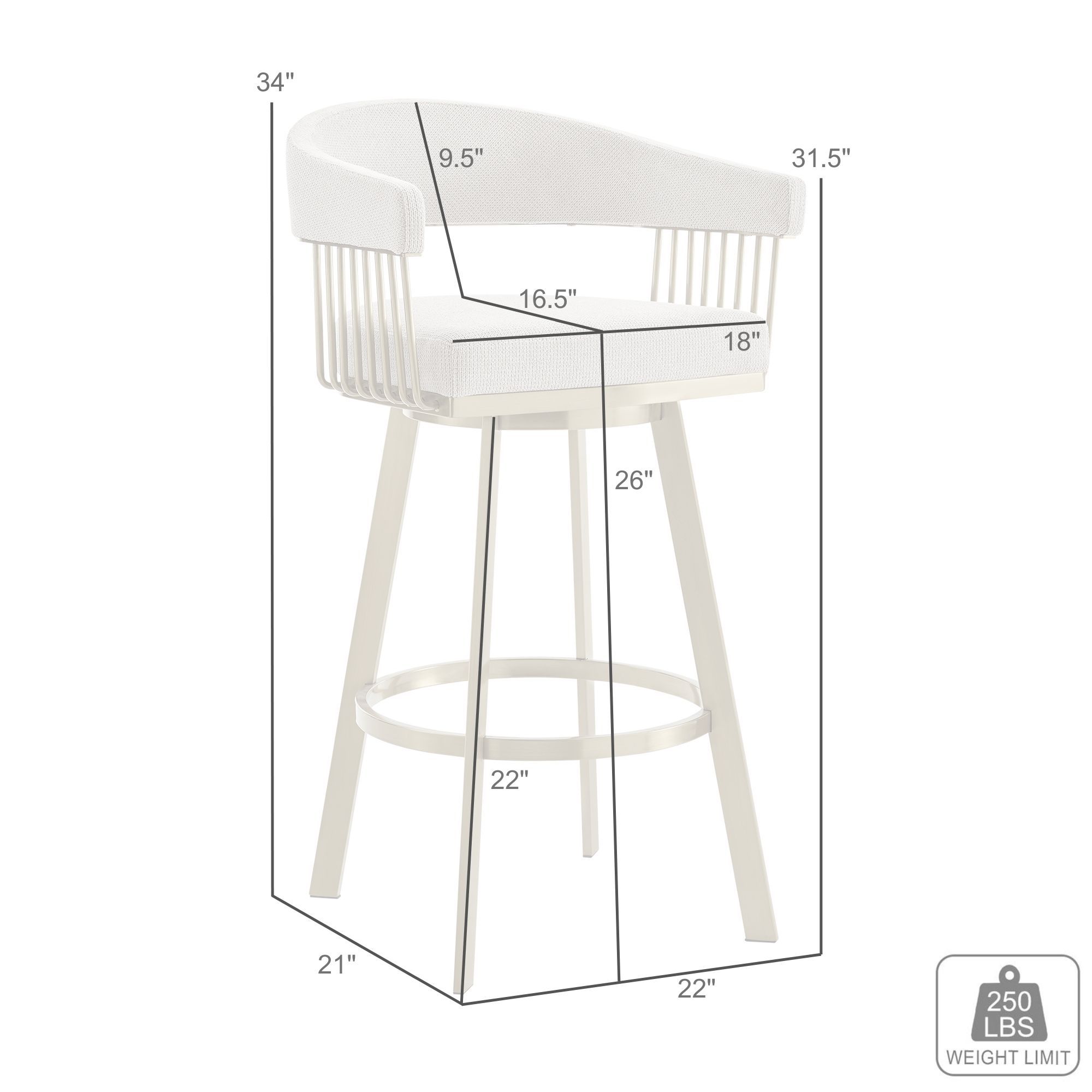 Chelsea 26 in. Swivel Bar Stool in Stainless Steel, Anchor Gray Fabric