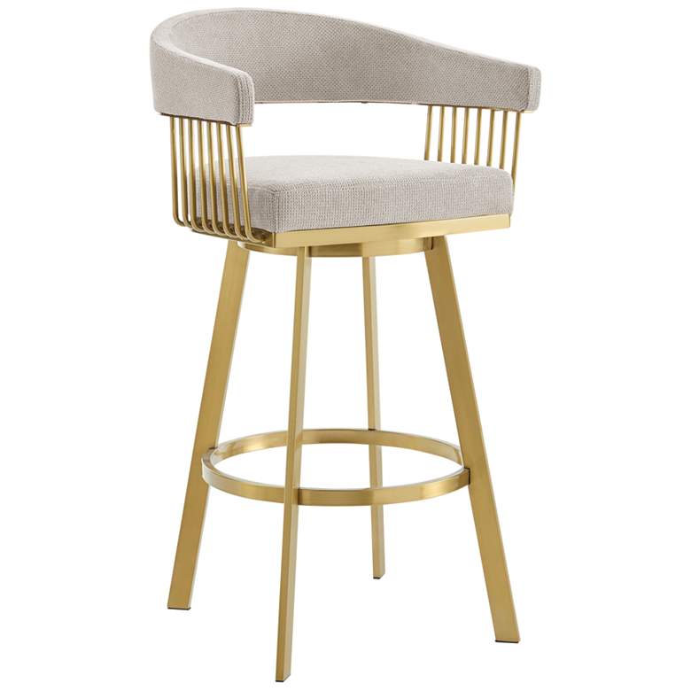 Image 1 Chelsea 30 in. Swivel Bar Stool in Brushed Stainless Steel and Taupe Fabric
