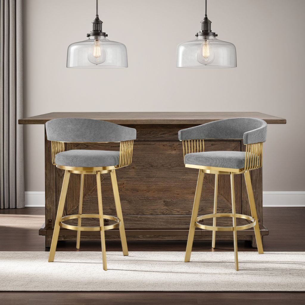 Image 3 Chelsea 30 in. Swivel Bar Stool in Stainless Steel, Anchor Gray Fabric more views