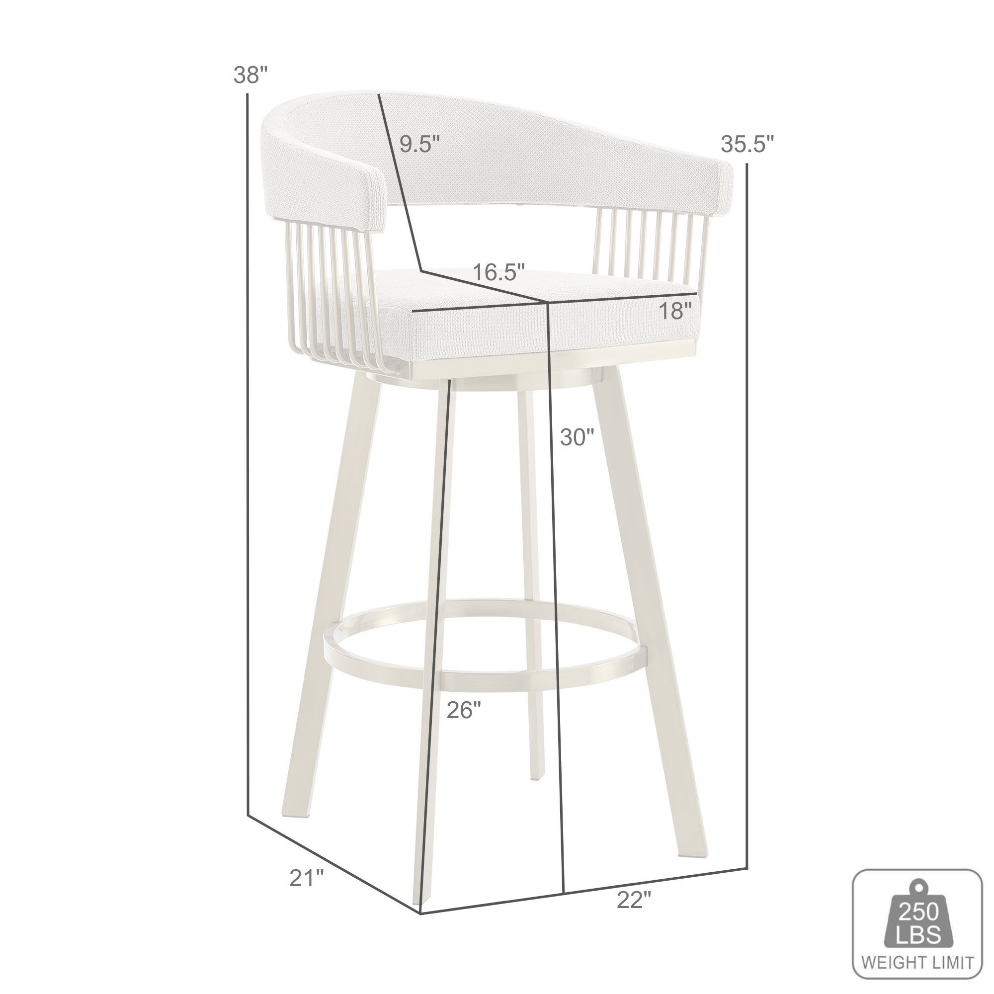 Chelsea 30 in. Swivel Bar Stool in Stainless Steel, Anchor Gray Fabric