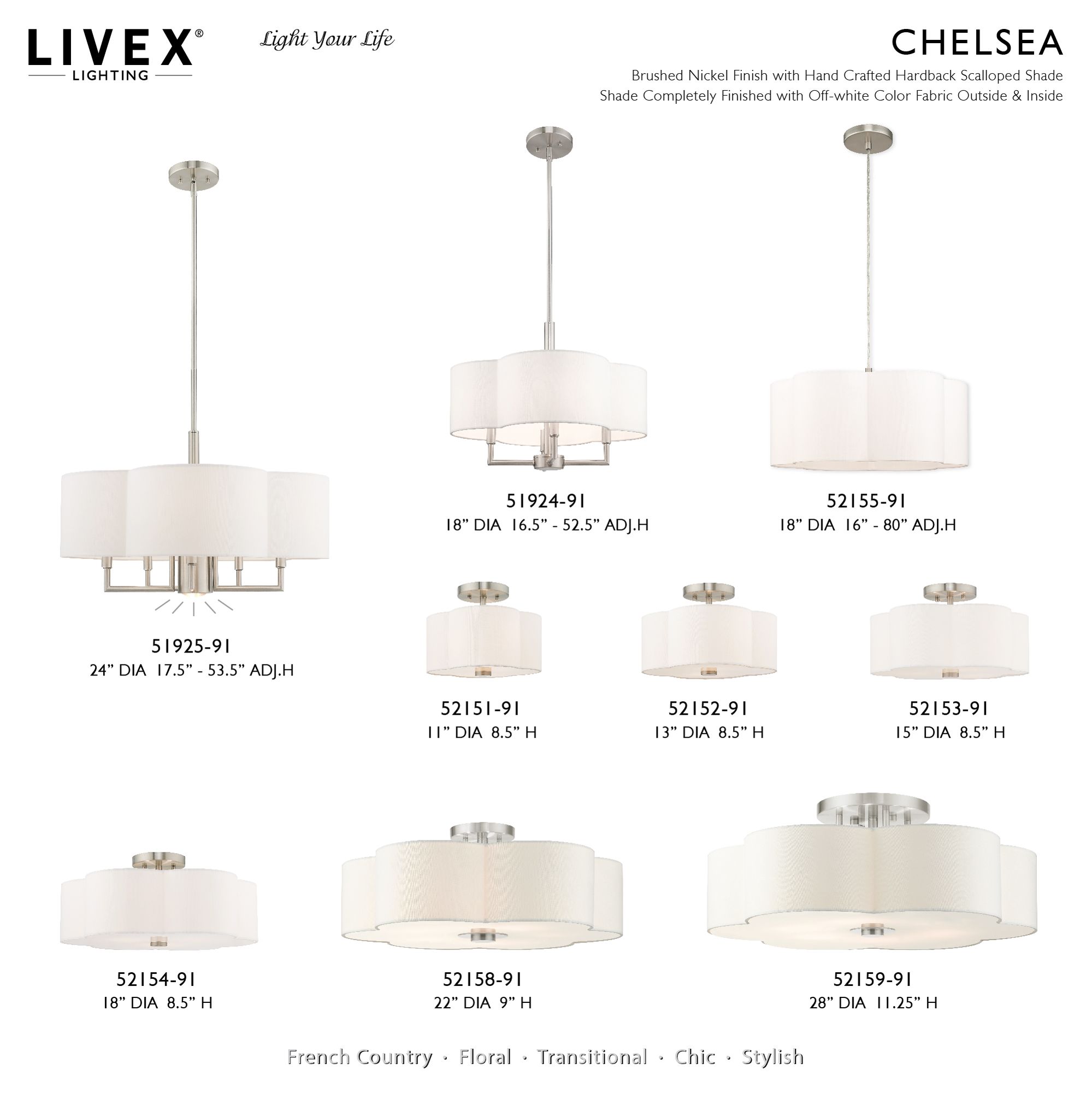 Chelsea 6 Light Brushed Nickel Pendant Chandelier