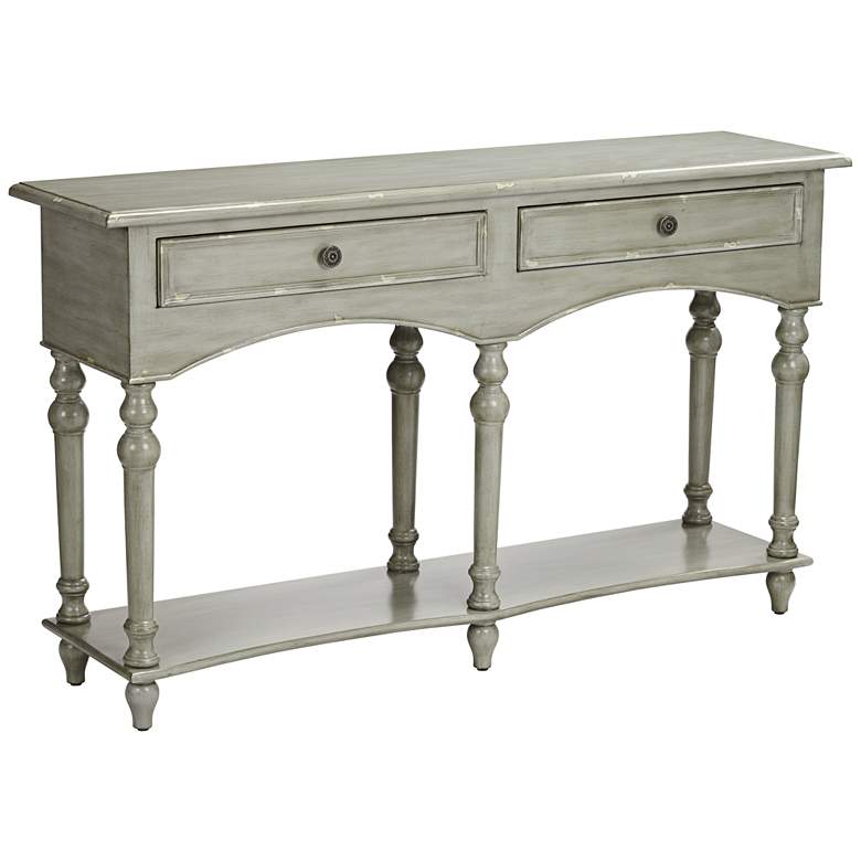Image 2 Chelsea 62 inch Wide Antiqued Gray Wood 2-Drawer Console Table