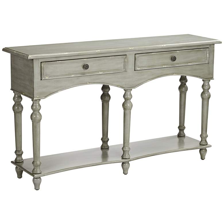 Image 2 Chelsea 62" Wide Antiqued Gray Wood 2-Drawer Console Table
