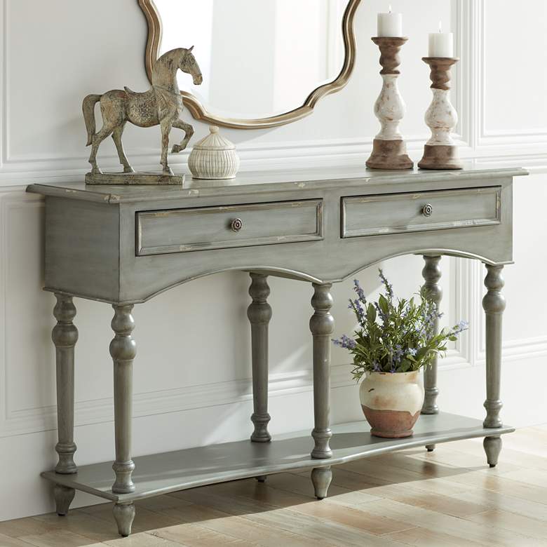 Image 1 Chelsea 62 inch Wide Antiqued Gray Wood 2-Drawer Console Table