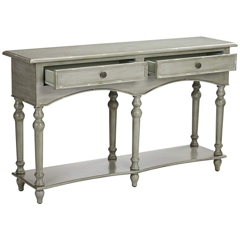 Image 6 Chelsea 62 inch Wide Antiqued Gray Wood 2-Drawer Console Table more views