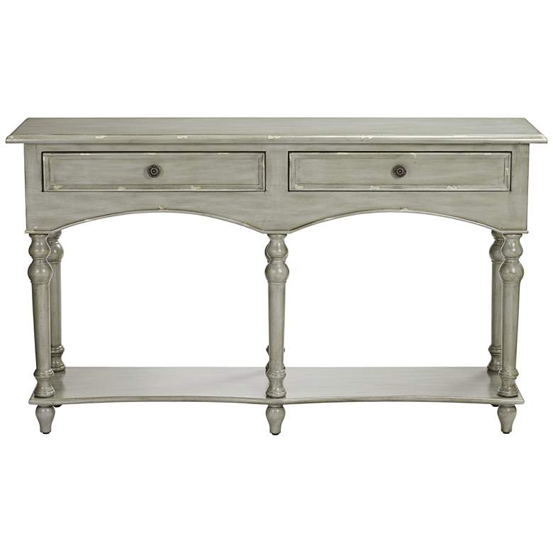 Image 7 Chelsea 62 inch Wide Antiqued Gray Wood 2-Drawer Console Table more views