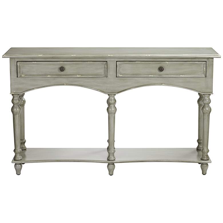 Image 7 Chelsea 62" Wide Antiqued Gray Wood 2-Drawer Console Table more views