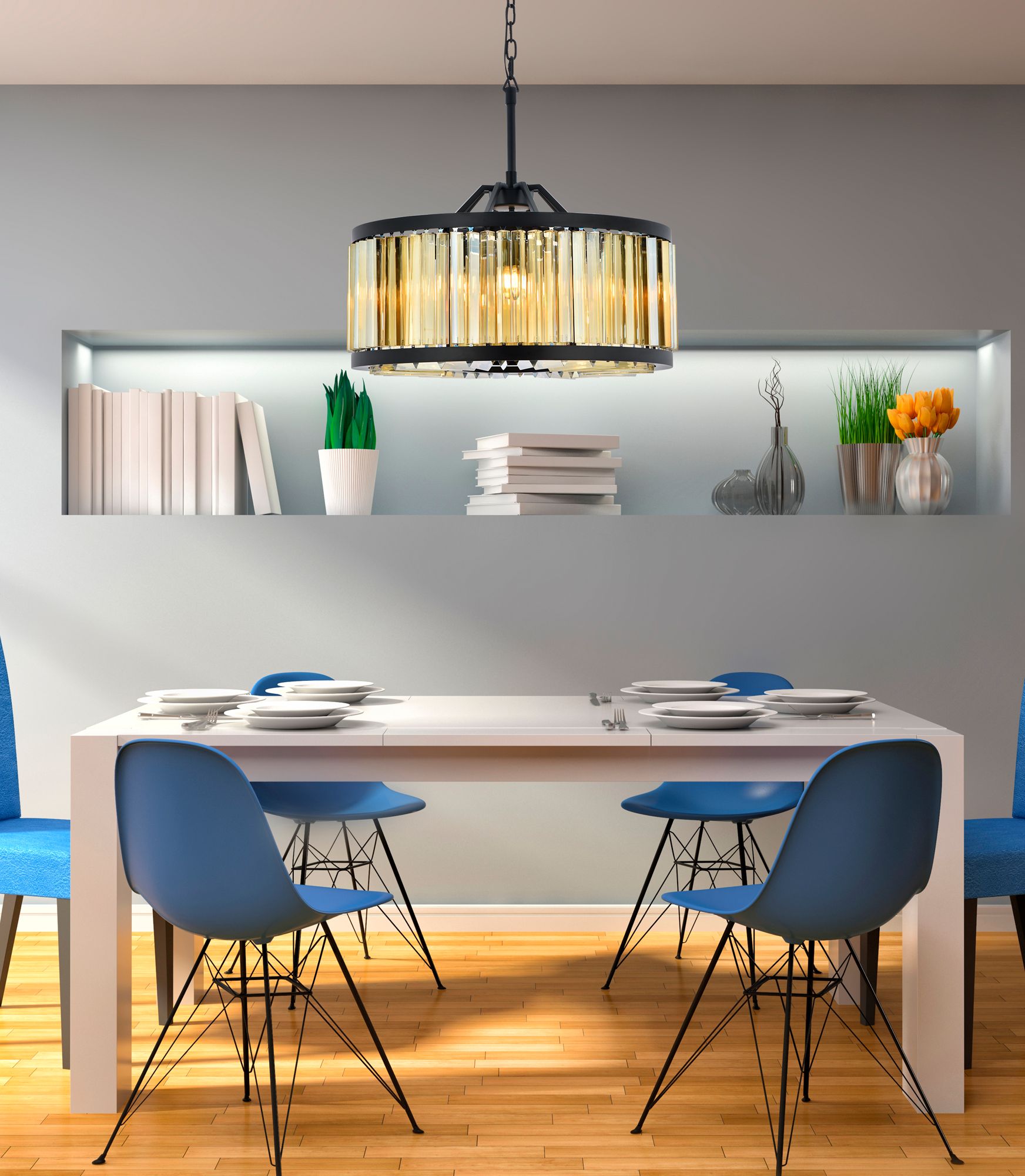 Image 3 Chelsea 8 Light Matte Black Chandelier Golden Teak more views