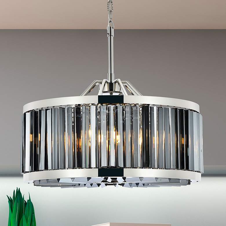 Image 1 Chelsea 8 Light Polished Nickel Chandelier Silver Shade (Grey)