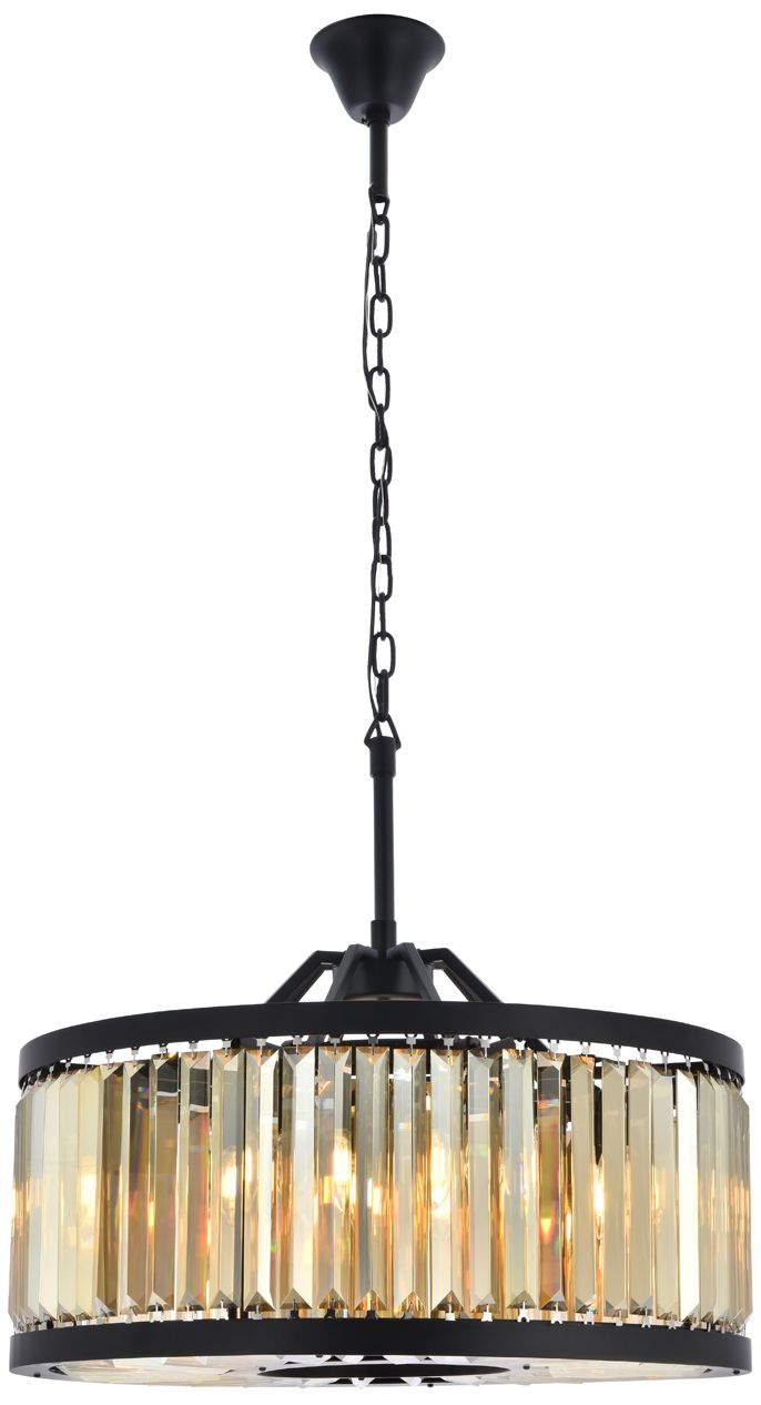 Chelsea 8 Lt Matte Black Chandelier Golden Teak