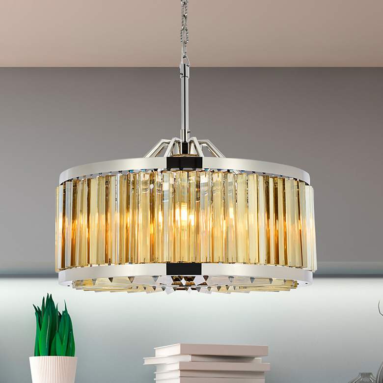 Image 1 Chelsea 8 Lt Polished Nickel Chandelier Golden Teak