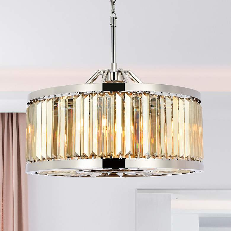 Image 1 Chelsea 8 Lt Polished Nickel Chandelier Golden Teak