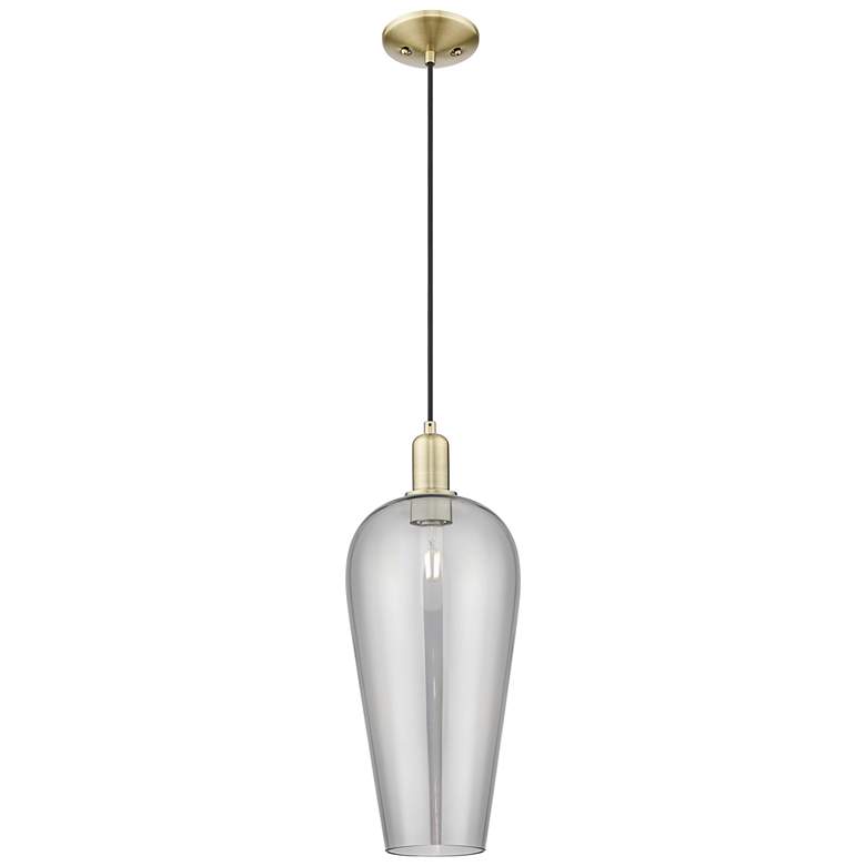 Image 1 Chelsea 8"W Antique Brass Cord Hung Mini Pendant With Light Smoke Shade
