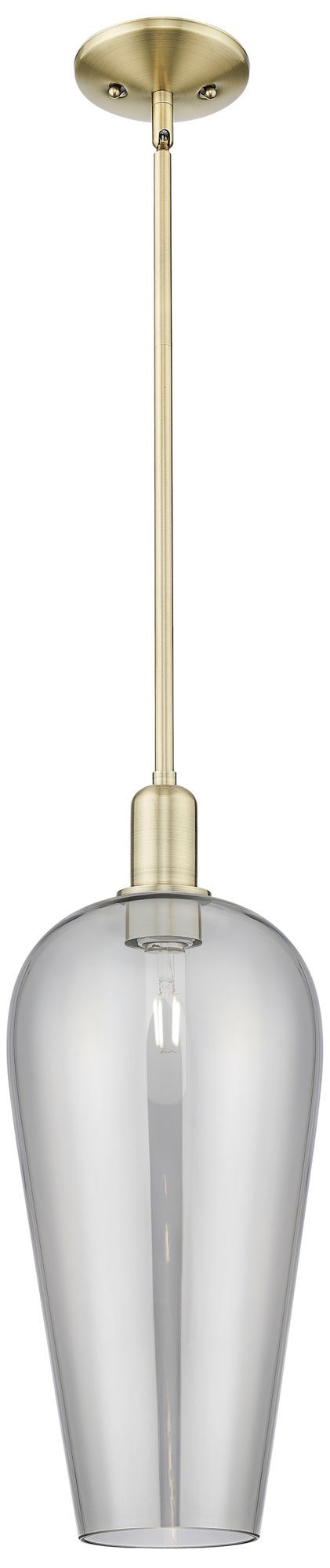 Chelsea 8"W Antique Brass Stem Hung Mini Pendant With Light Smoke Shade