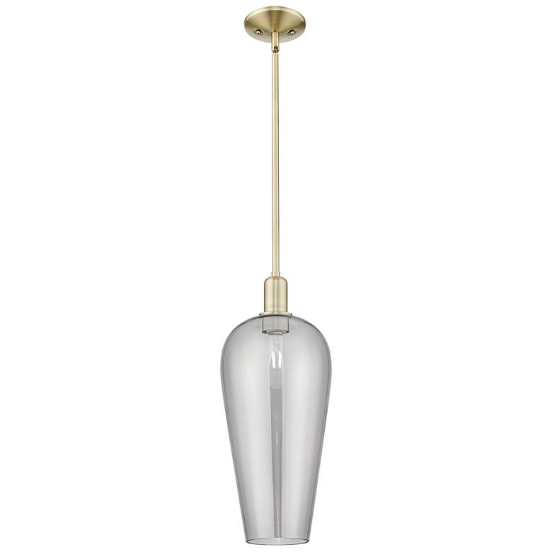Image 1 Chelsea 8"W Antique Brass Stem Hung Mini Pendant With Light Smoke Shade