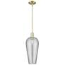 1_Chelsea 8"W Antique Brass Stem Hung Mini Pendant With Light Smoke Shade