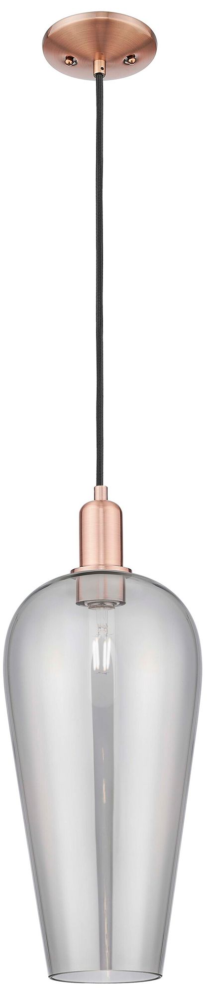 Chelsea 8"W Antique Copper Cord Mini Pendant With Light Smoke Shade