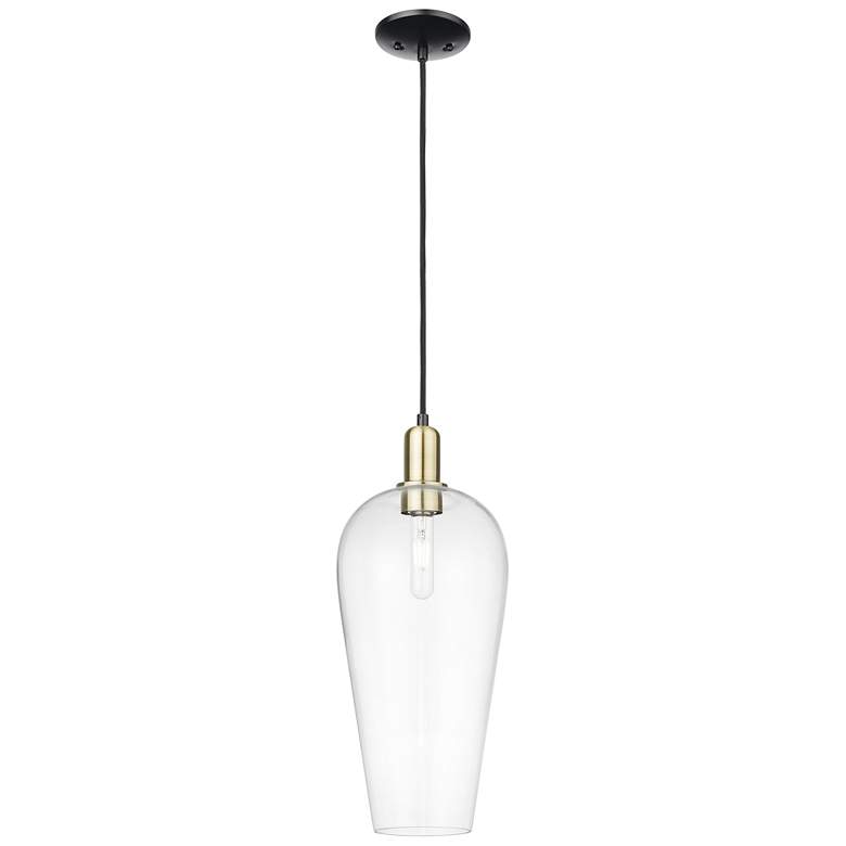 Image 1 Chelsea 8"W Black Antique Brass Cord Hung Mini Pendant With Clear Shade