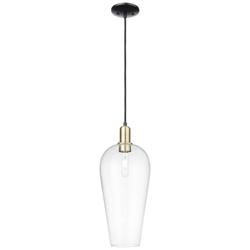Chelsea 8"W Black Antique Brass Cord Hung Mini Pendant With Clear Shade