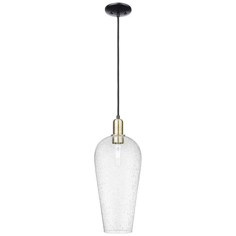 Image 1 Chelsea 8"W Black Antique Brass Cord Hung Mini Pendant With Seedy Shade