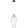 Chelsea 8"W Black Antique Brass Cord Hung Mini Pendant With Seedy Shade