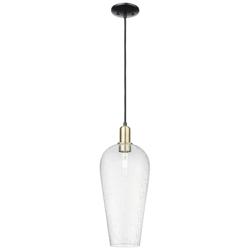 Chelsea 8"W Black Antique Brass Cord Hung Mini Pendant With Seedy Shade