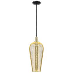 Chelsea 8"W Black Antique Brass Cord Mini Pendant With Mercury Shade