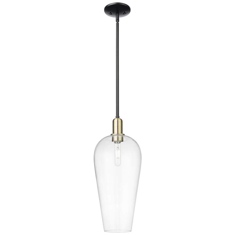Image 1 Chelsea 8"W Black Antique Brass Stem Hung Mini Pendant With Clear Shade