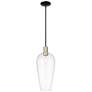Chelsea 8"W Black Antique Brass Stem Hung Mini Pendant With Clear Shade