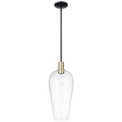 Chelsea 8"W Black Antique Brass Stem Hung Mini Pendant With Clear Shade