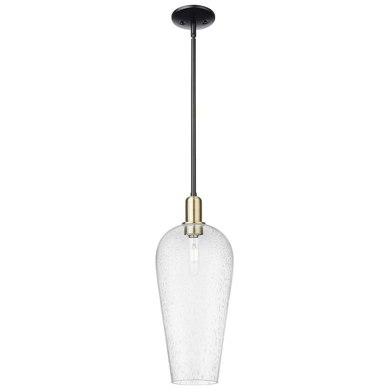 Image 1 Chelsea 8"W Black Antique Brass Stem Hung Mini Pendant With Seedy Shade