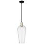 Chelsea 8"W Black Antique Brass Stem Hung Mini Pendant With Seedy Shade