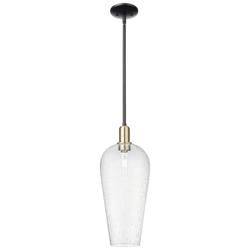 Chelsea 8"W Black Antique Brass Stem Hung Mini Pendant With Seedy Shade