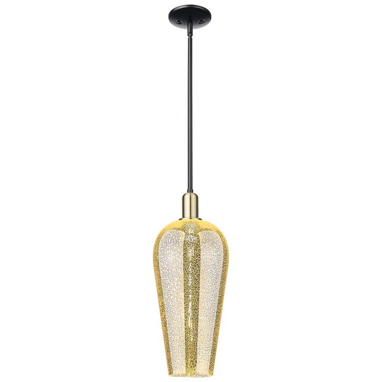 Image 1 Chelsea 8"W Black Antique Brass Stem Mini Pendant With Mercury Shade