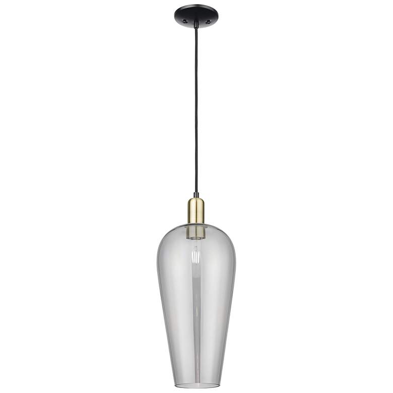 Image 1 Chelsea 8"W Black Brass Cord Mini Pendant With Light Smoke Shade