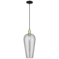 Chelsea 8"W Black Brass Cord Mini Pendant With Light Smoke Shade